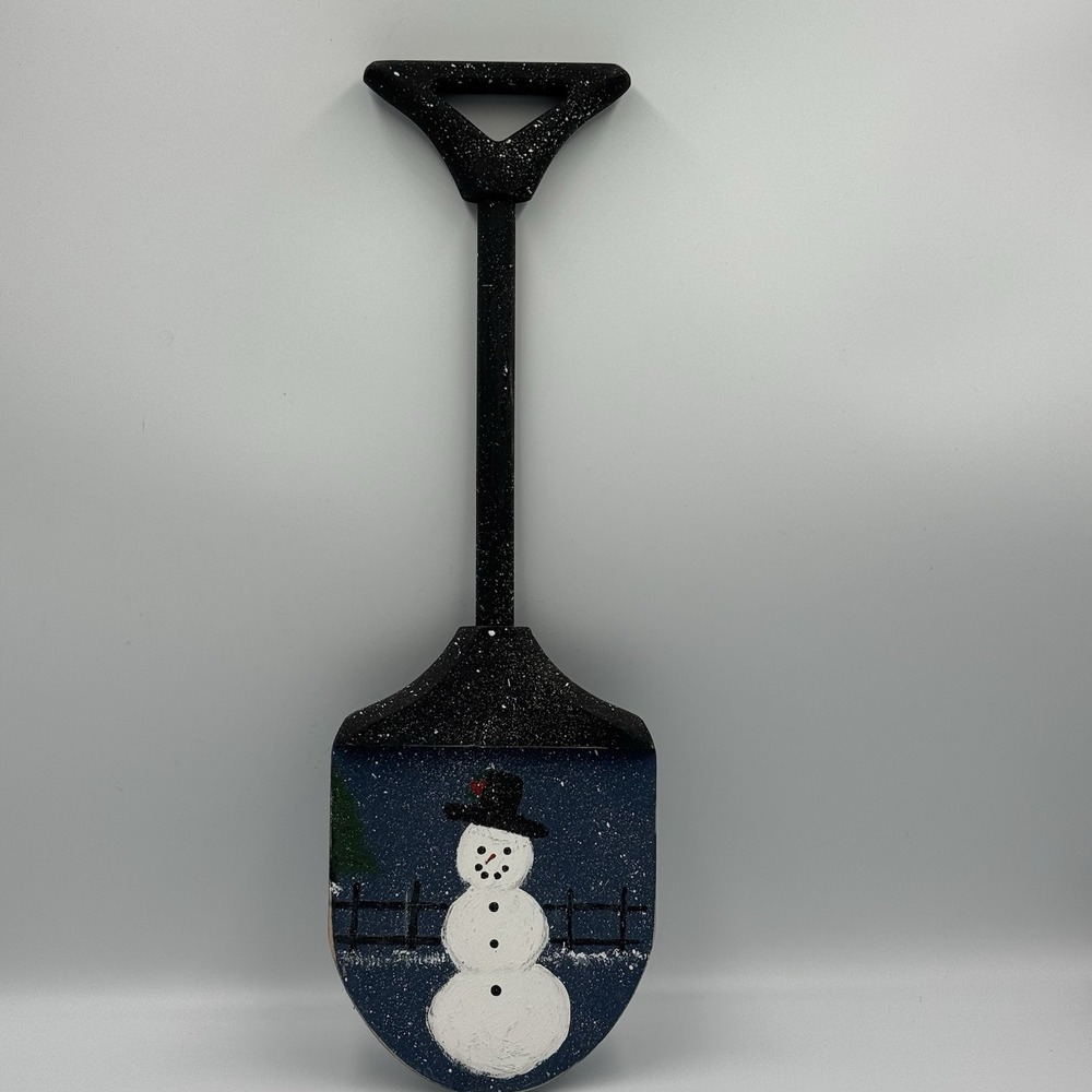 vintage hand painted snowman winter‎ décor wooden shovel cottagecore country